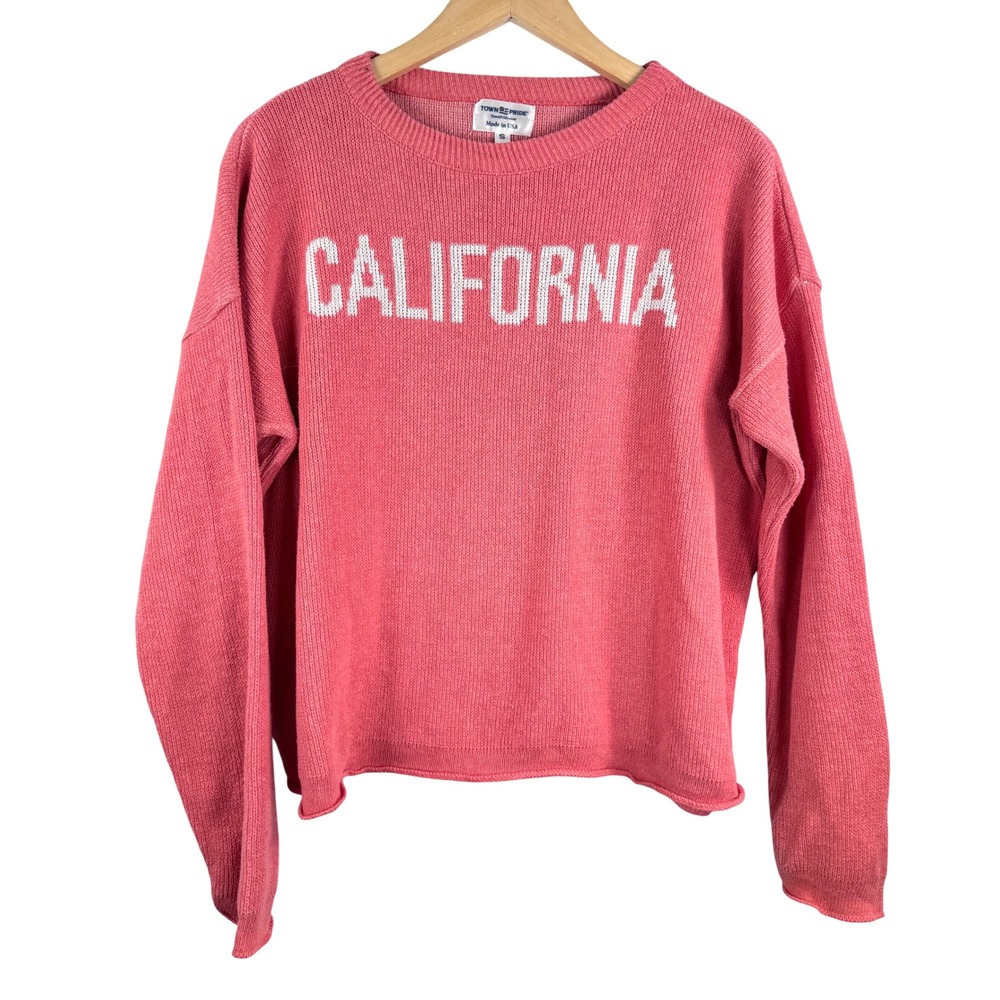 VTG Town Pride California‎ Knit Sweater Pink Coral Pullover Made in USA sz S